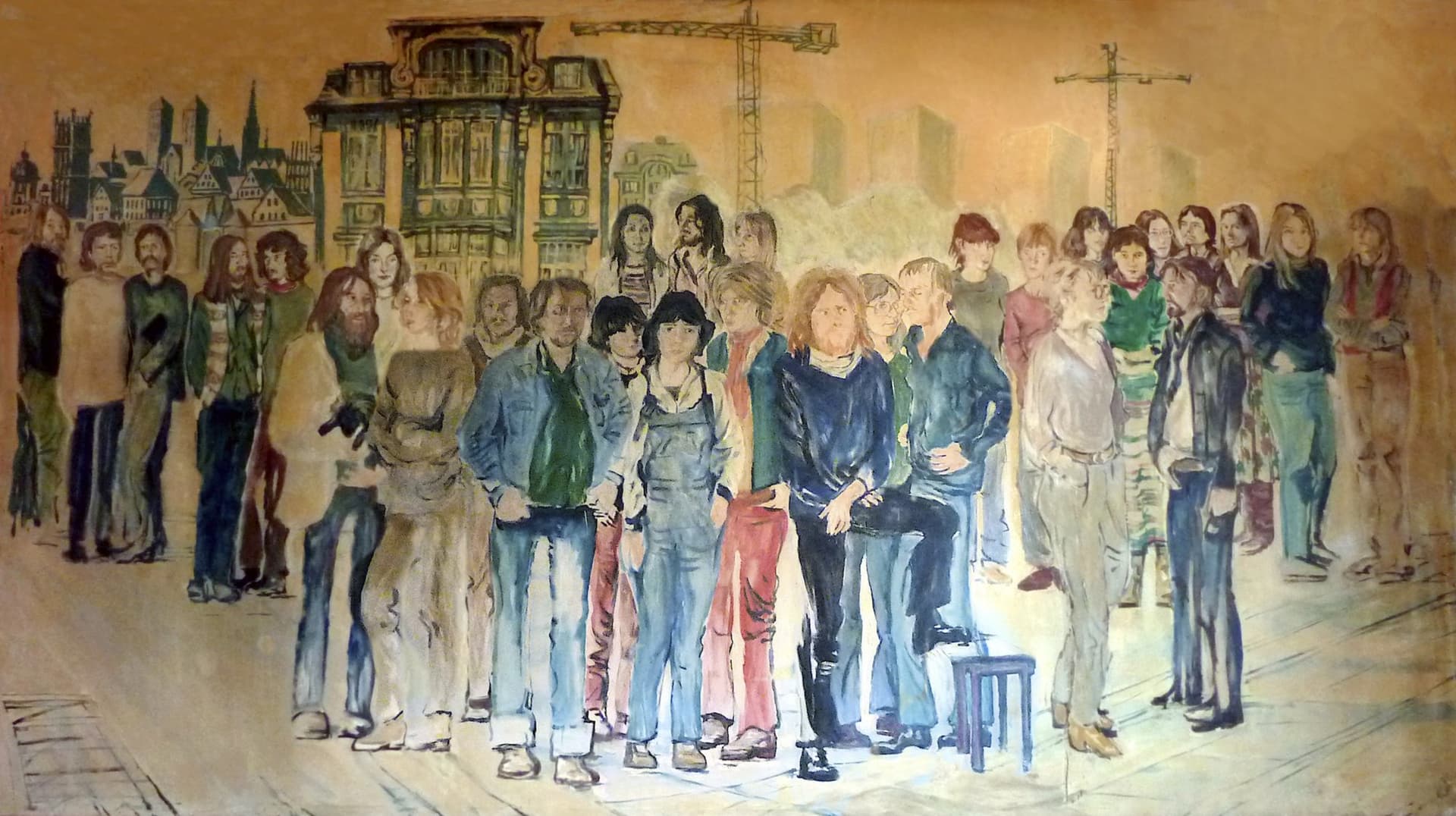 Das Wandbild von Gerd Meyerratken: die Hausgemeinschaft der Besetzungszeit vor der Frauenstraße 24
